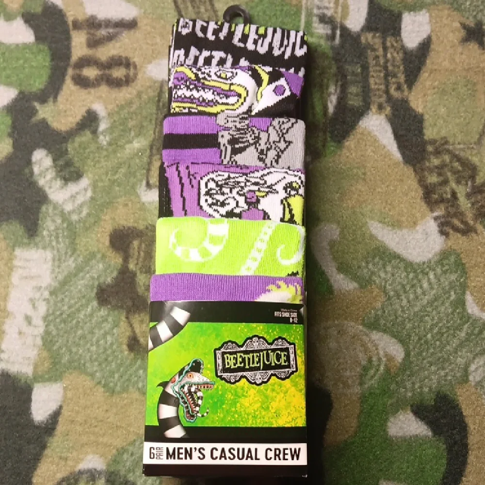 Beetlejuice Size 6-12 Men's Casual Crew Socks 6 Pack - Picture 1 of 4